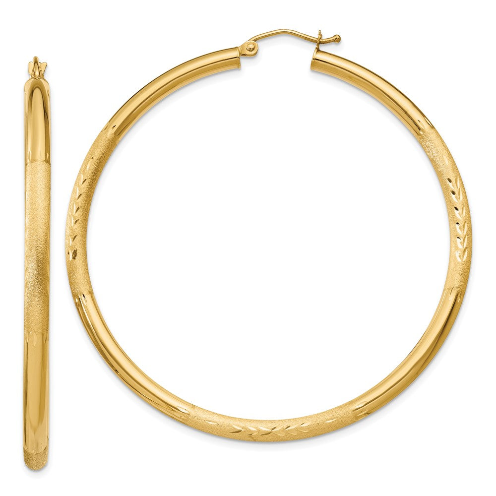 10K Gelbgold Satiniert & Diamantiert 3mm Rund Creolen