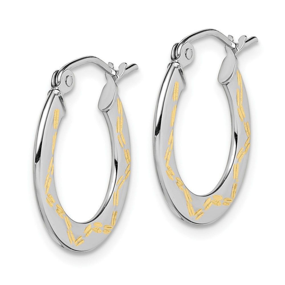 10K Weißgold & Gelb Rhodium Diamantiert Creolen