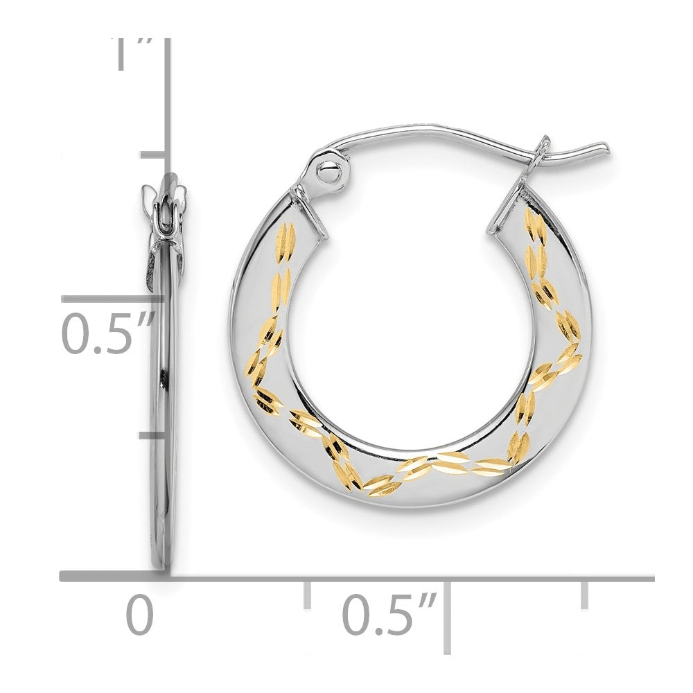 10K Weißgold & Gelb Rhodium Diamantiert Creolen