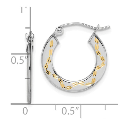 10K Weißgold & Gelb Rhodium Diamantiert Creolen