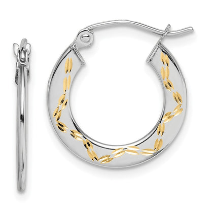10K Weißgold & Gelb Rhodium Diamantiert Creolen