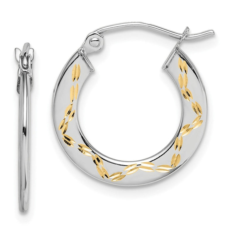 10K Weißgold & Gelb Rhodium Diamantiert Creolen
