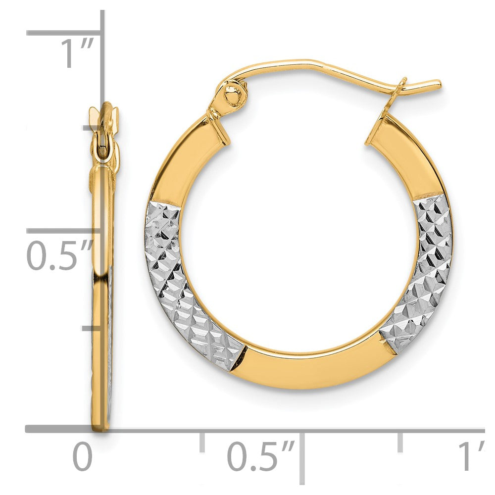 10K Gelb mit Rhodium & Rhodium Diamantiert 2.5x20mm Creolen