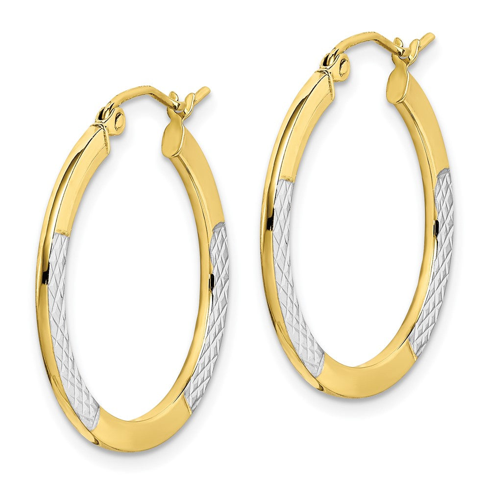10K Gelb mit Rhodium & Rhodium Diamantiert 2.5x20mm Creolen
