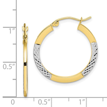 10K Gelb mit Rhodium & Rhodium Diamantiert 2.5x20mm Creolen
