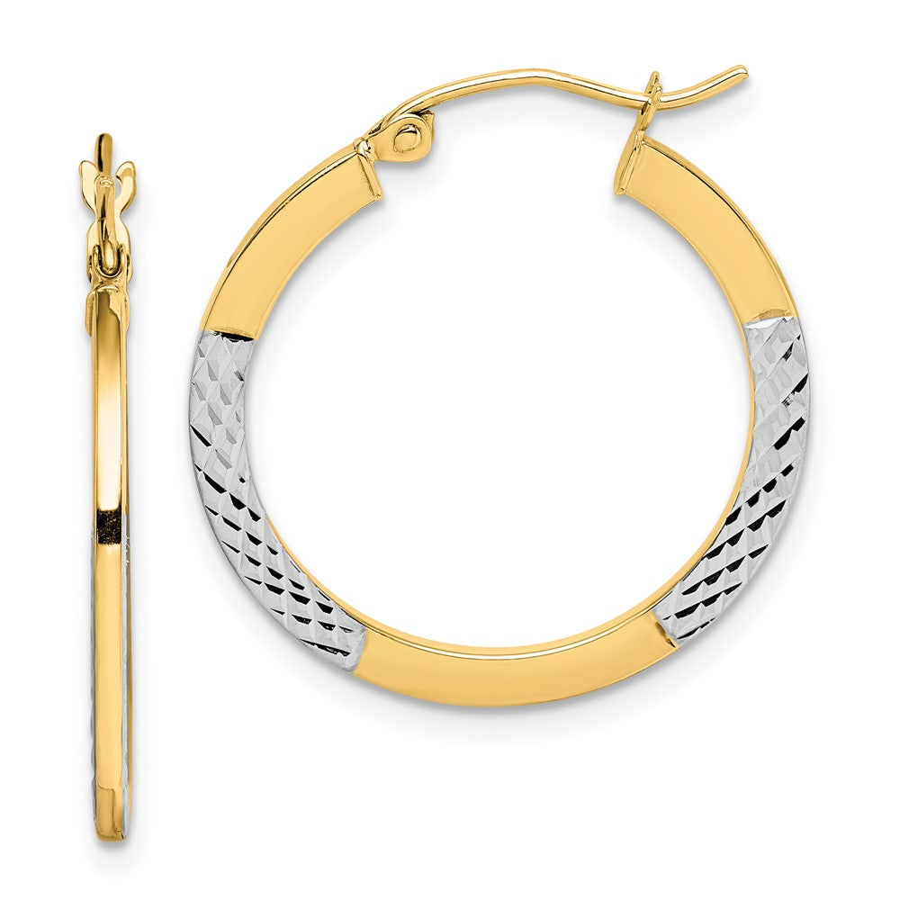 10K Gelb mit Rhodium & Rhodium Diamantiert 2.5x20mm Creolen