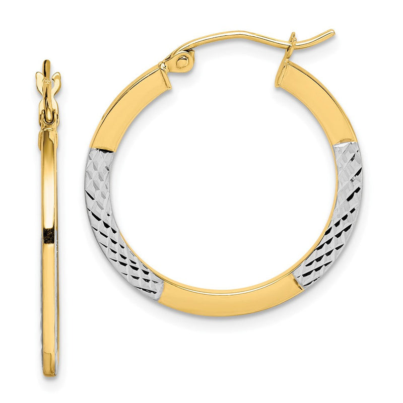 10K Gelb mit Rhodium & Rhodium Diamantiert 2.5x20mm Creolen