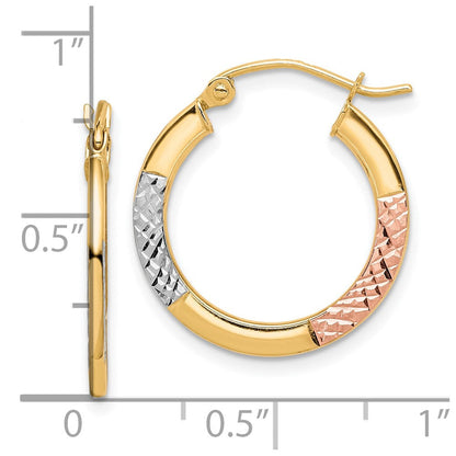 10K Gelb mit Rhodium Weiß & Rose Rhodium Diamantiert 2.5x20mm Creolen