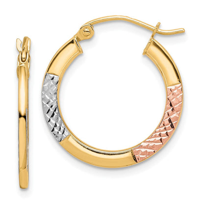 10K Gelb mit Rhodium Weiß & Rose Rhodium Diamantiert 2.5x20mm Creolen