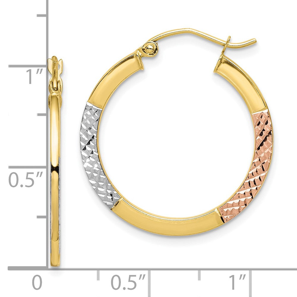 10K Gelb mit Rhodium Weiß & Rose Rhodium Diamantiert 2.5x25mm Creolen