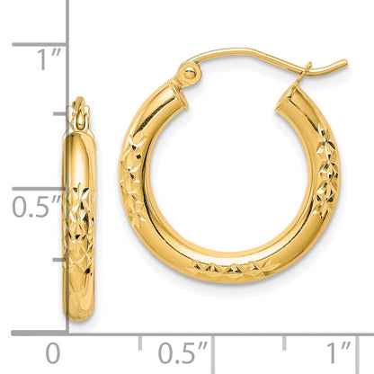 10K Gelbgold Diamantiert 3x20mm Hohl Röhre Creolen