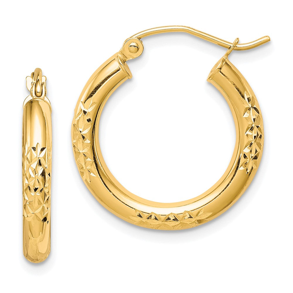 10K Gelbgold Diamantiert 3x20mm Hohl Röhre Creolen