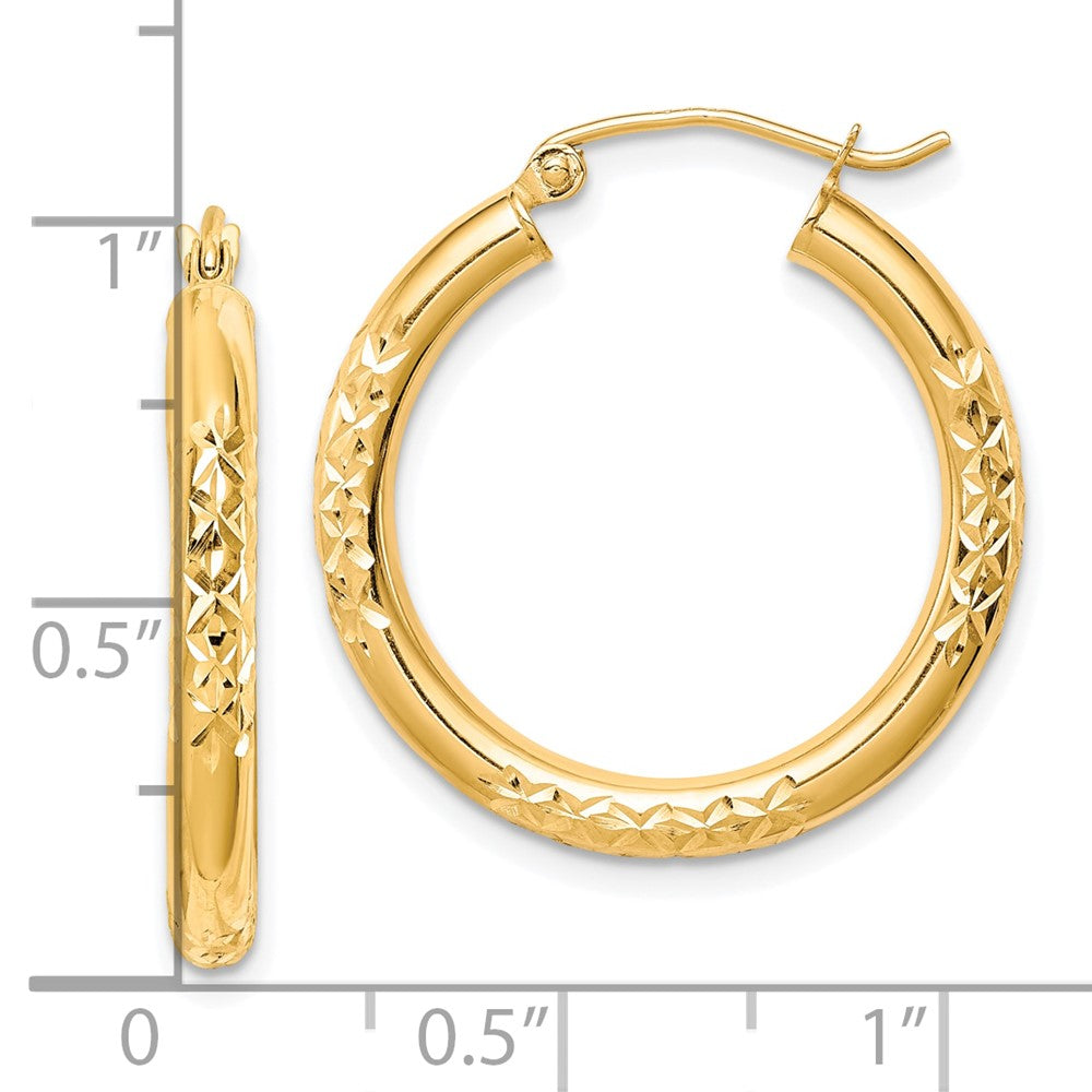 10K Gelbgold Diamantiert 3x25mm Hohl Röhre Creolen