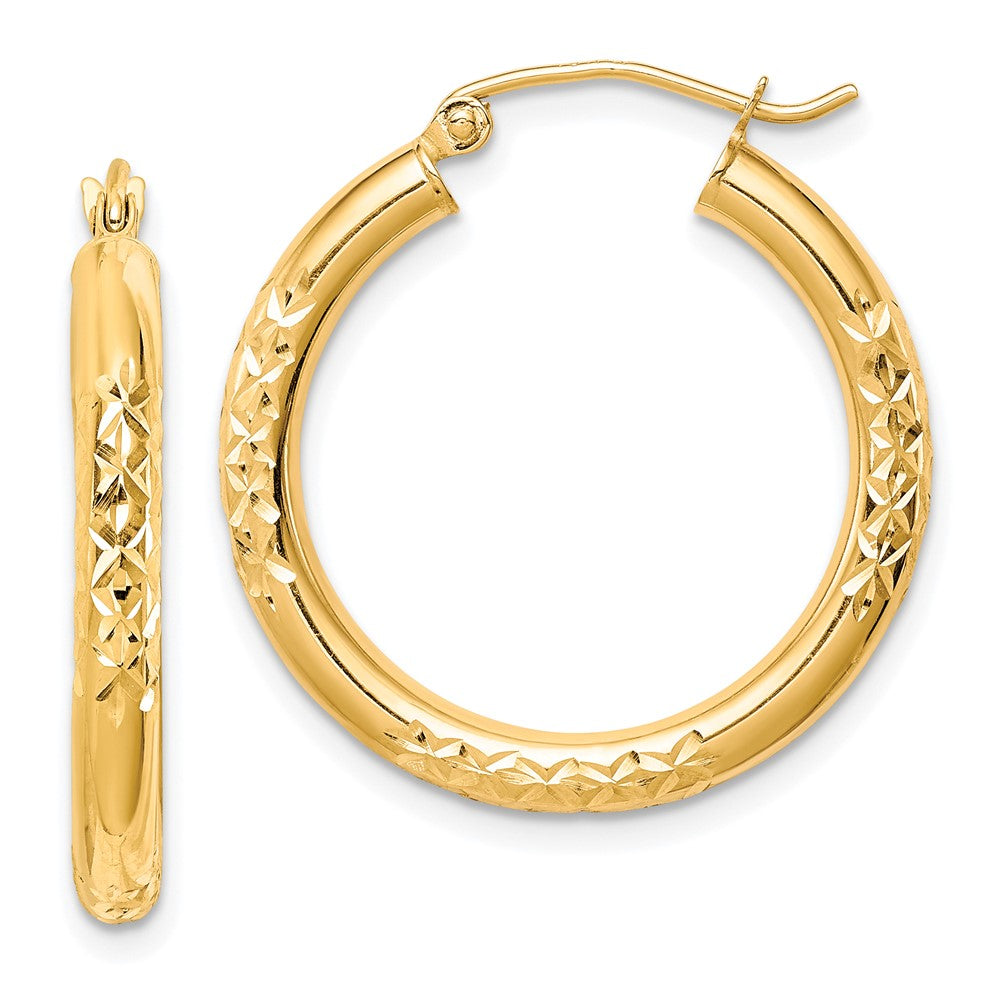 10K Gelbgold Diamantiert 3x25mm Hohl Röhre Creolen