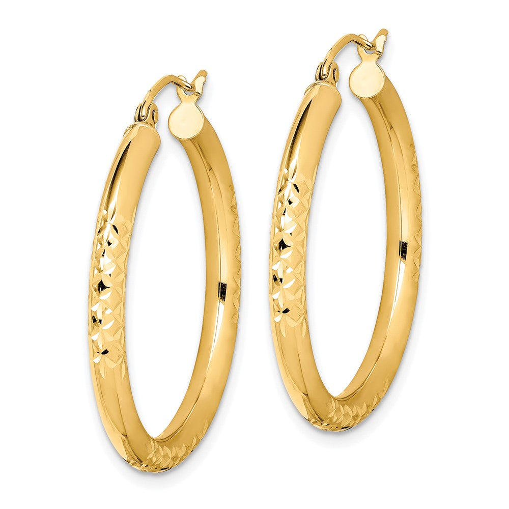 10K Gelbgold Diamantiert 3x30mm Hohl Röhre Creolen