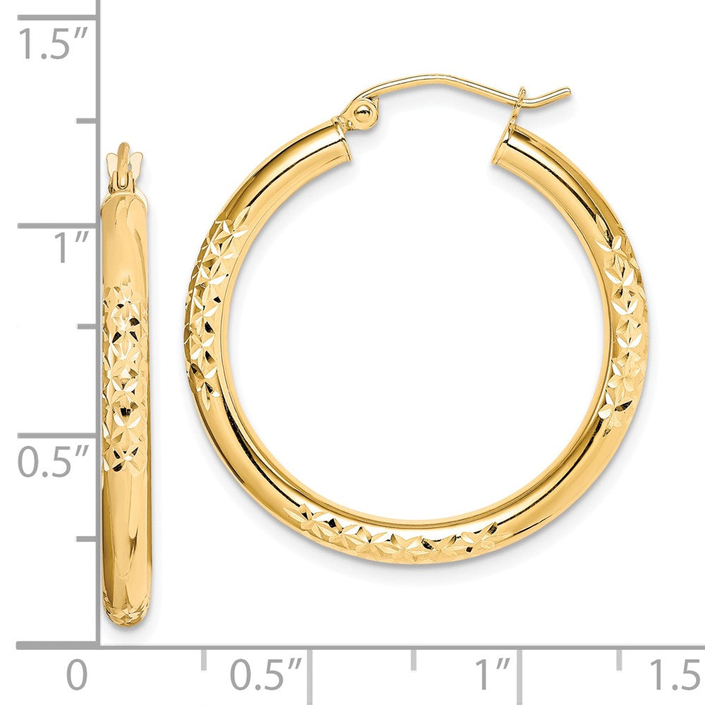 10K Gelbgold Diamantiert 3x30mm Hohl Röhre Creolen