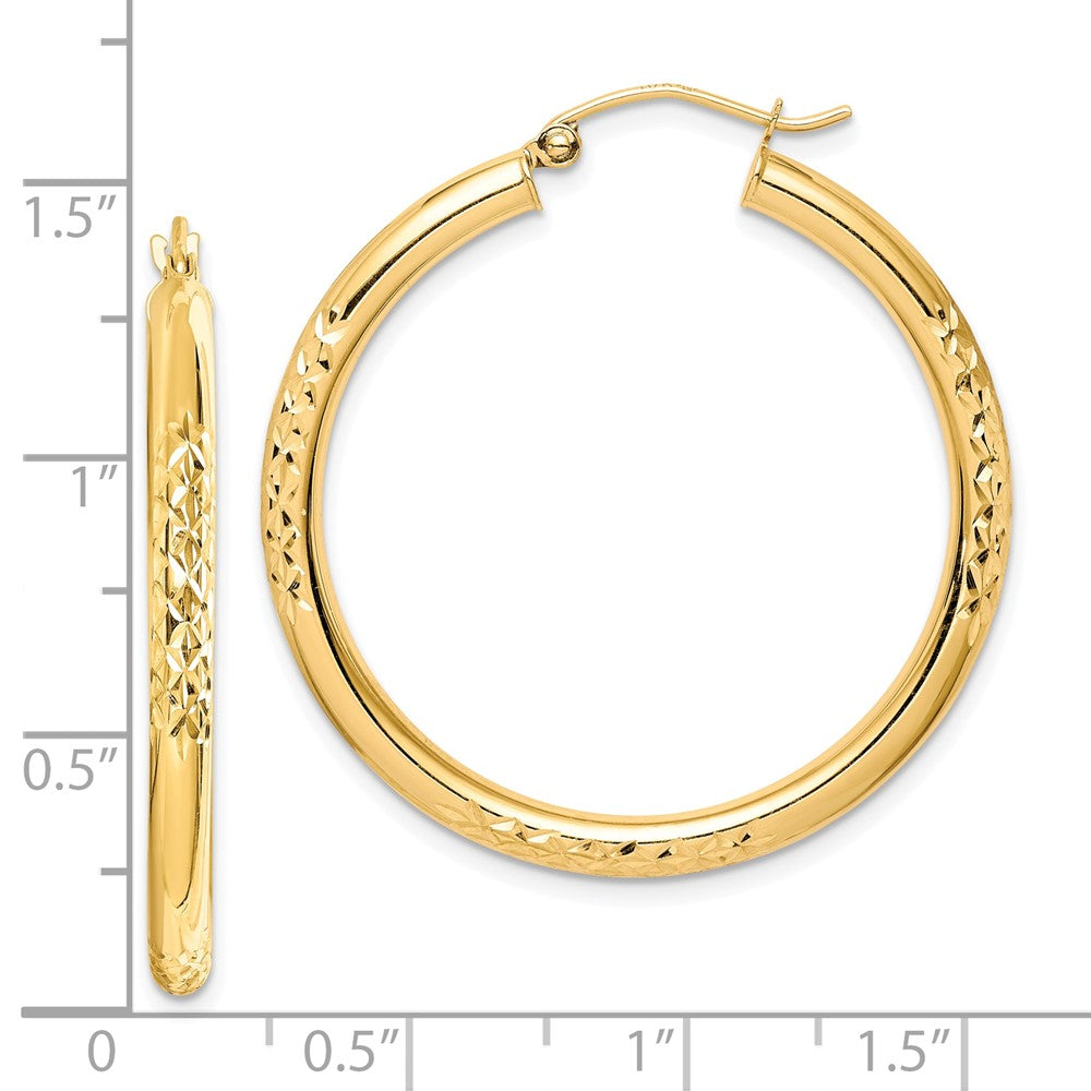 10K Gelbgold Diamantiert 3x35mm Hohl Röhre Creolen
