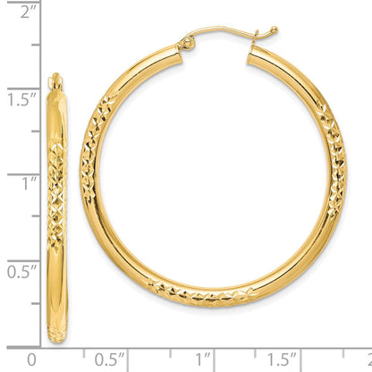 10K Gelbgold Diamantiert 3x40mm Hohl Röhre Creolen