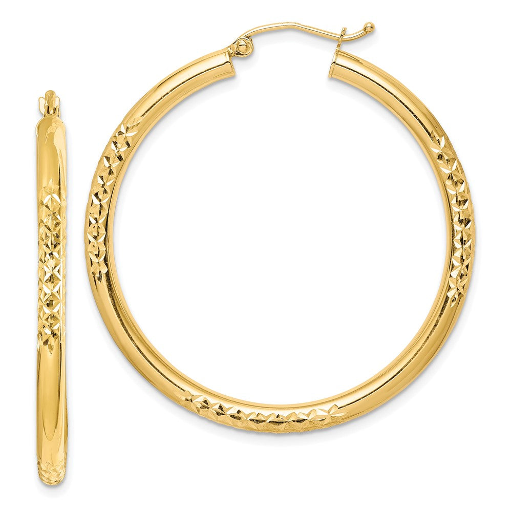 10K Gelbgold Diamantiert 3x40mm Hohl Röhre Creolen