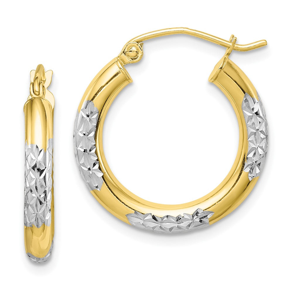 10K Gelb mit Rhodium & Rhodium Diamantiert 3mm Creolen
