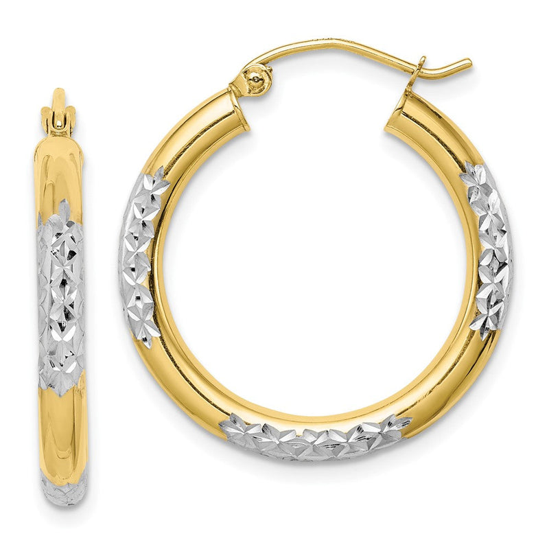 10K Gelb mit Rhodium & Rhodium Diamantiert 3mm Creolen