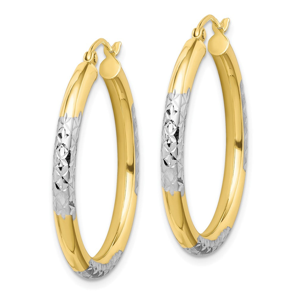 10K Gelb mit Rhodium & Rhodium Diamantiert 3mm Creolen