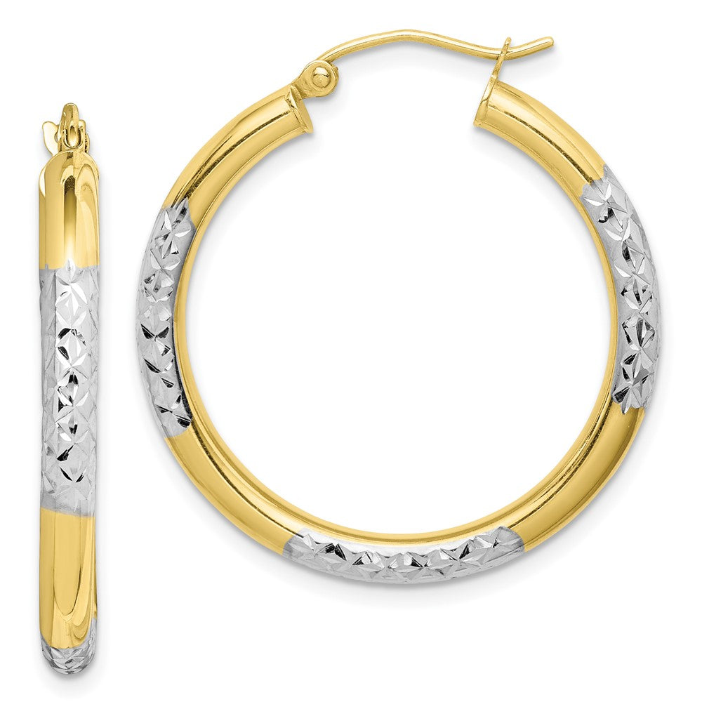 10K Gelb mit Rhodium & Rhodium Diamantiert 3mm Creolen