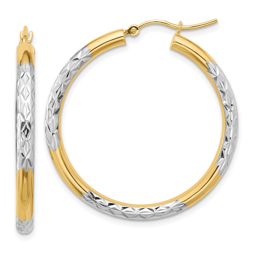 10K Gelb mit Rhodium & Rhodium Diamantiert 3mm Creolen