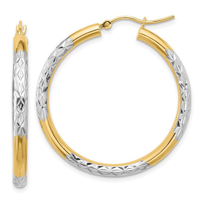 10K Gelb mit Rhodium & Rhodium Diamantiert 3mm Creolen