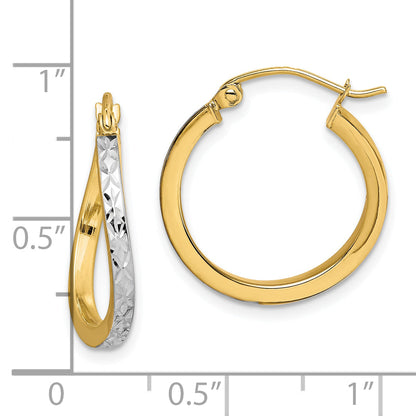 10K Gelb mit Rhodium & Rhodium Diamantiert Strukturiert Gewellt Creolen