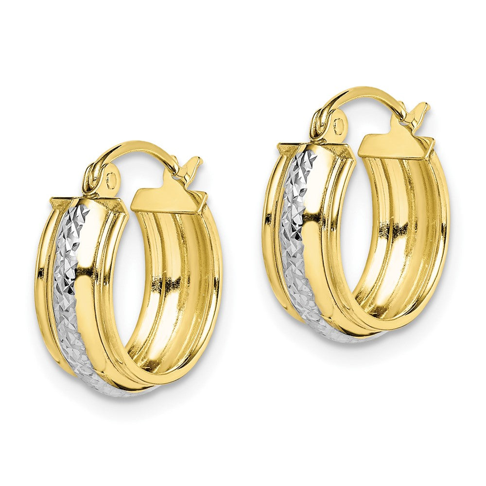 10K Gelb mit Rhodium & Rhodium Diamantiert Klein Creolen