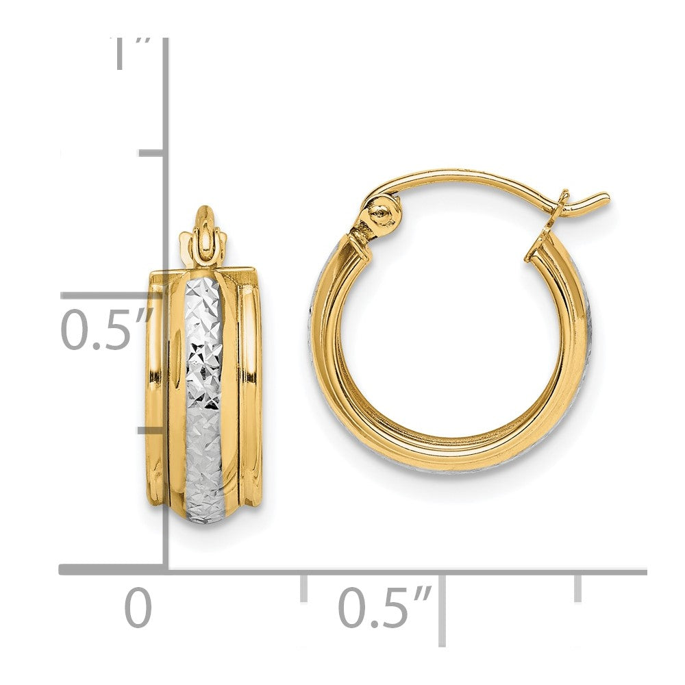 10K Gelb mit Rhodium & Rhodium Diamantiert Klein Creolen