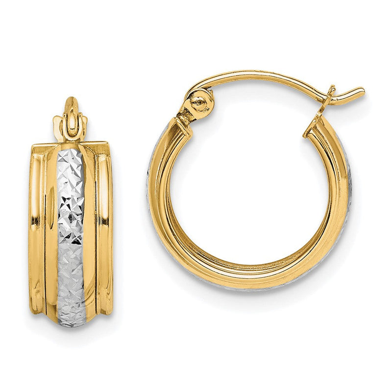 10K Gelb mit Rhodium & Rhodium Diamantiert Klein Creolen