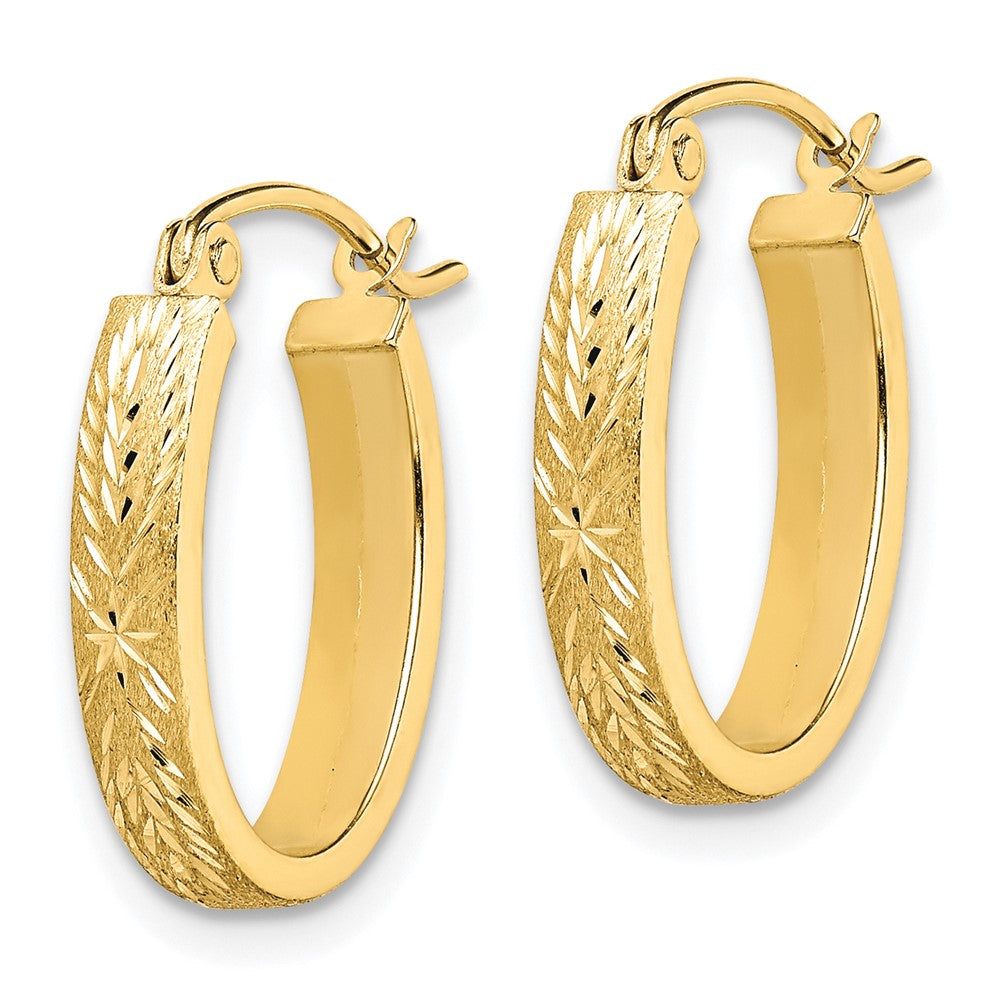 10K Gelbgold Gebürstet Diamantiert Oval Creolen