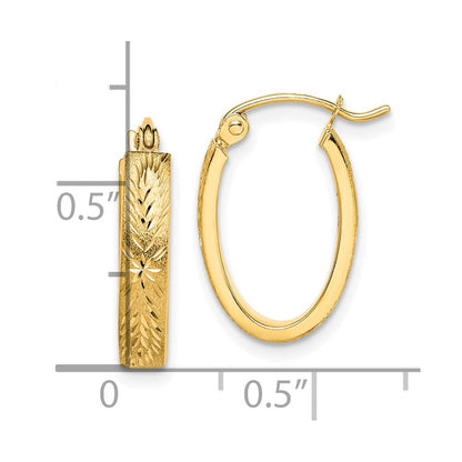 10K Gelbgold Gebürstet Diamantiert Oval Creolen