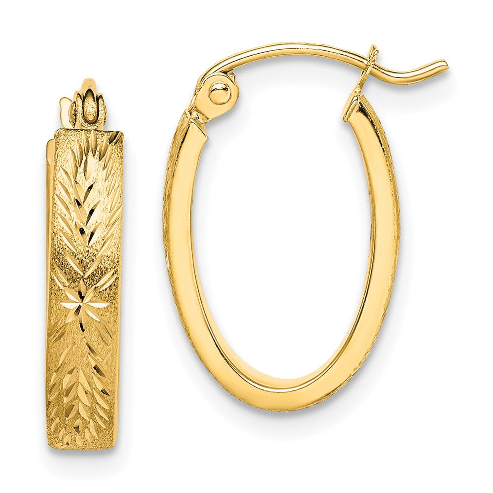10K Gelbgold Gebürstet Diamantiert Oval Creolen