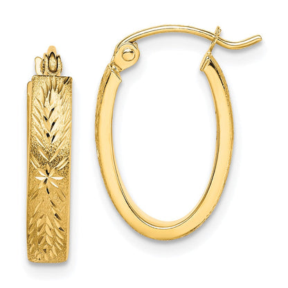 10K Gelbgold Gebürstet Diamantiert Oval Creolen