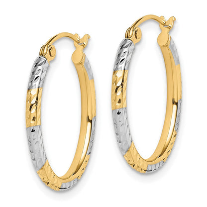 10K Gelb mit Rhodium & Rhodium Diamantiert Gemustert Oval Creolen