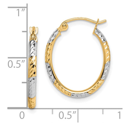 10K Gelb mit Rhodium & Rhodium Diamantiert Gemustert Oval Creolen