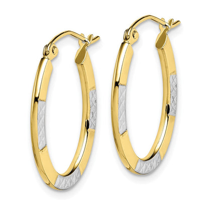 10K Gelb mit Rhodium und Rhodium Diamantiert Oval Creolen