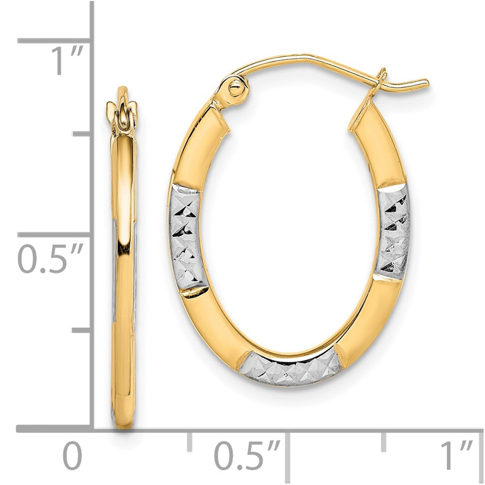 10K Gelb mit Rhodium und Rhodium Diamantiert Oval Creolen