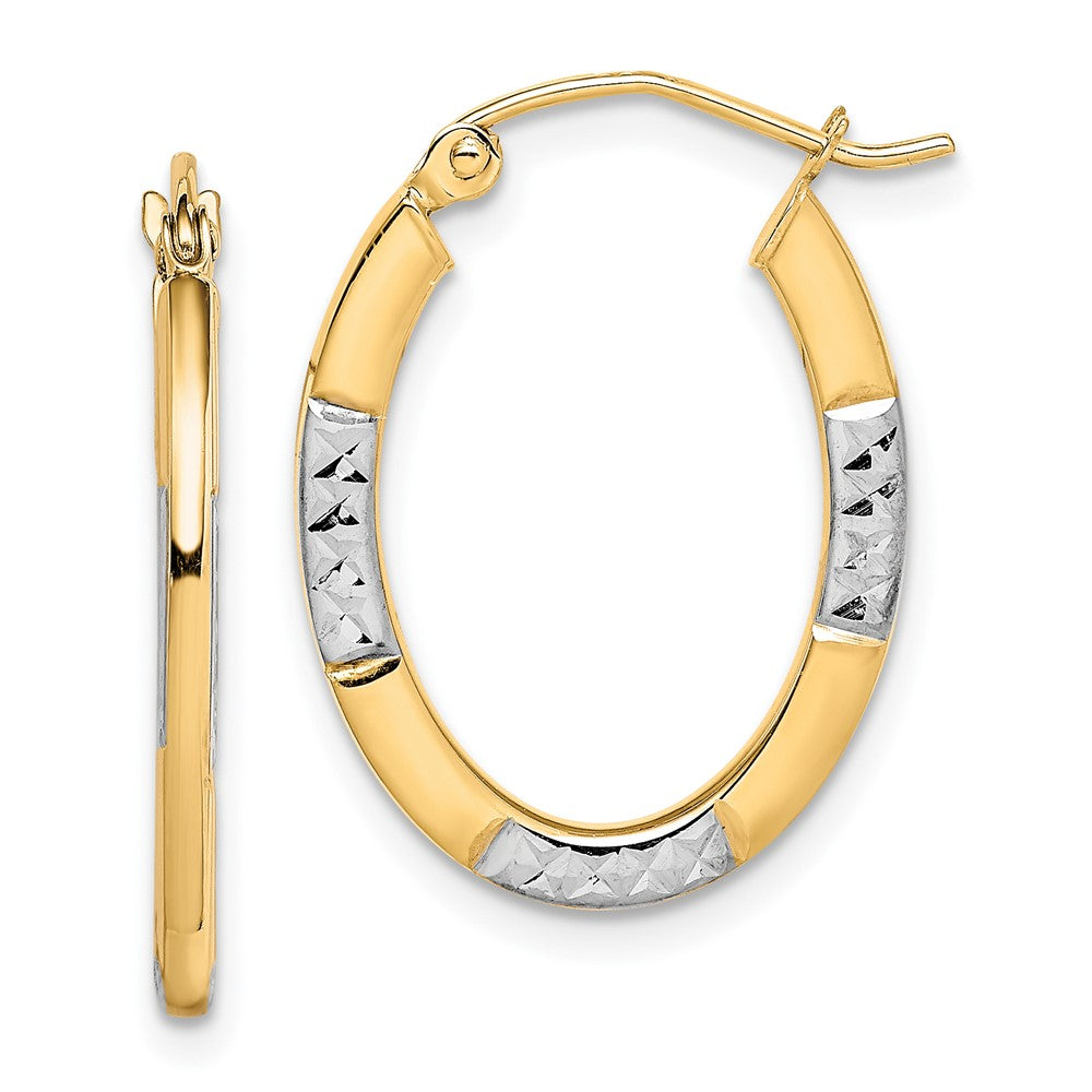10K Gelb mit Rhodium und Rhodium Diamantiert Oval Creolen