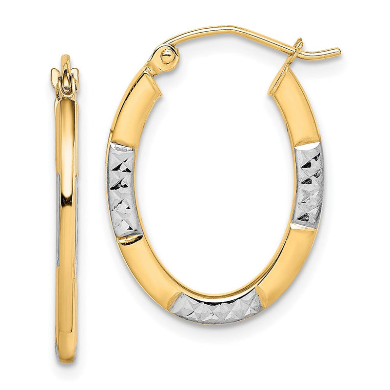 10K Gelb mit Rhodium und Rhodium Diamantiert Oval Creolen