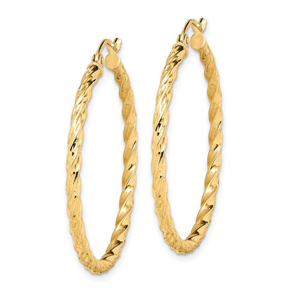 10K Gelbgold Gedreht Diamantiert 35mm Creolen
