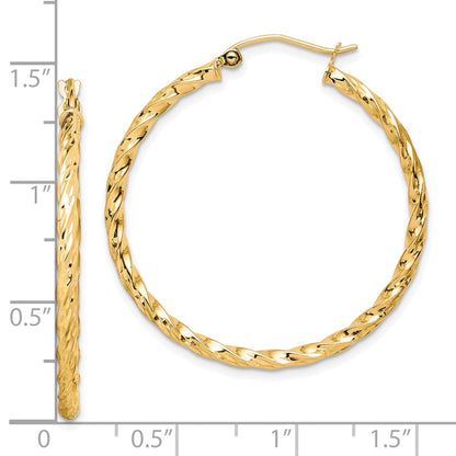 10K Gelbgold Gedreht Diamantiert 35mm Creolen