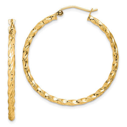 10K Gelbgold Gedreht Diamantiert 35mm Creolen