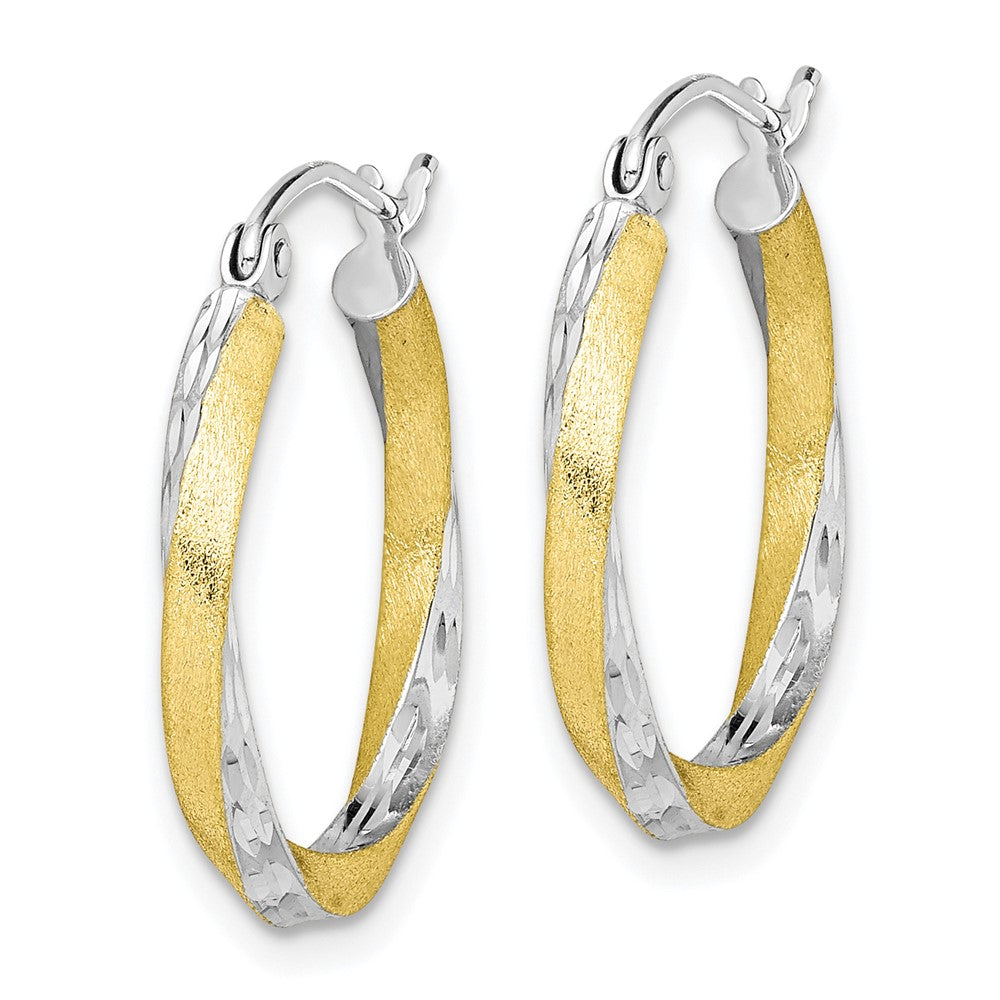 10K Gelb mit Rhodium & Rhodium Diamantiert 2.5mm Gedreht Creolen