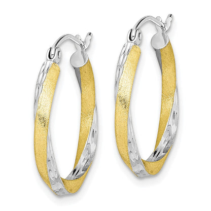 10K Gelb mit Rhodium & Rhodium Diamantiert 2.5mm Gedreht Creolen
