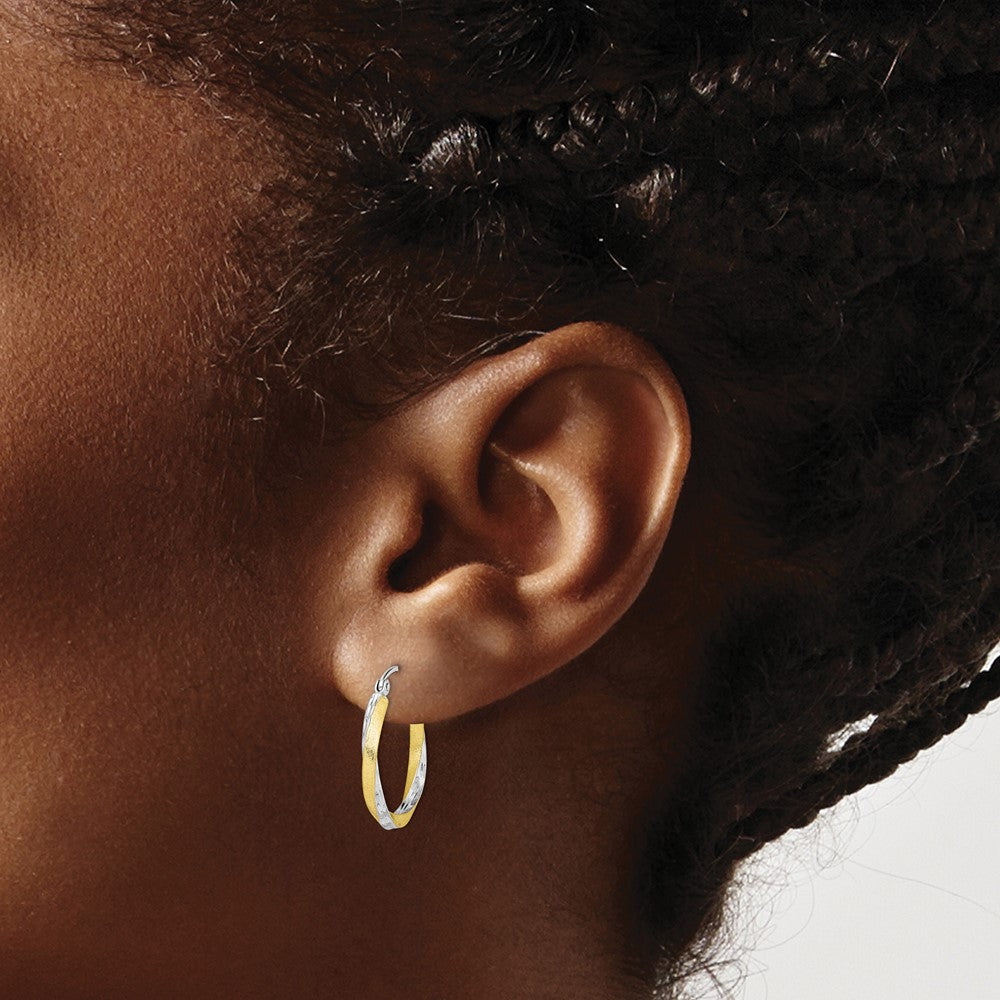 10K Gelb mit Rhodium & Rhodium Diamantiert 2.5mm Gedreht Creolen