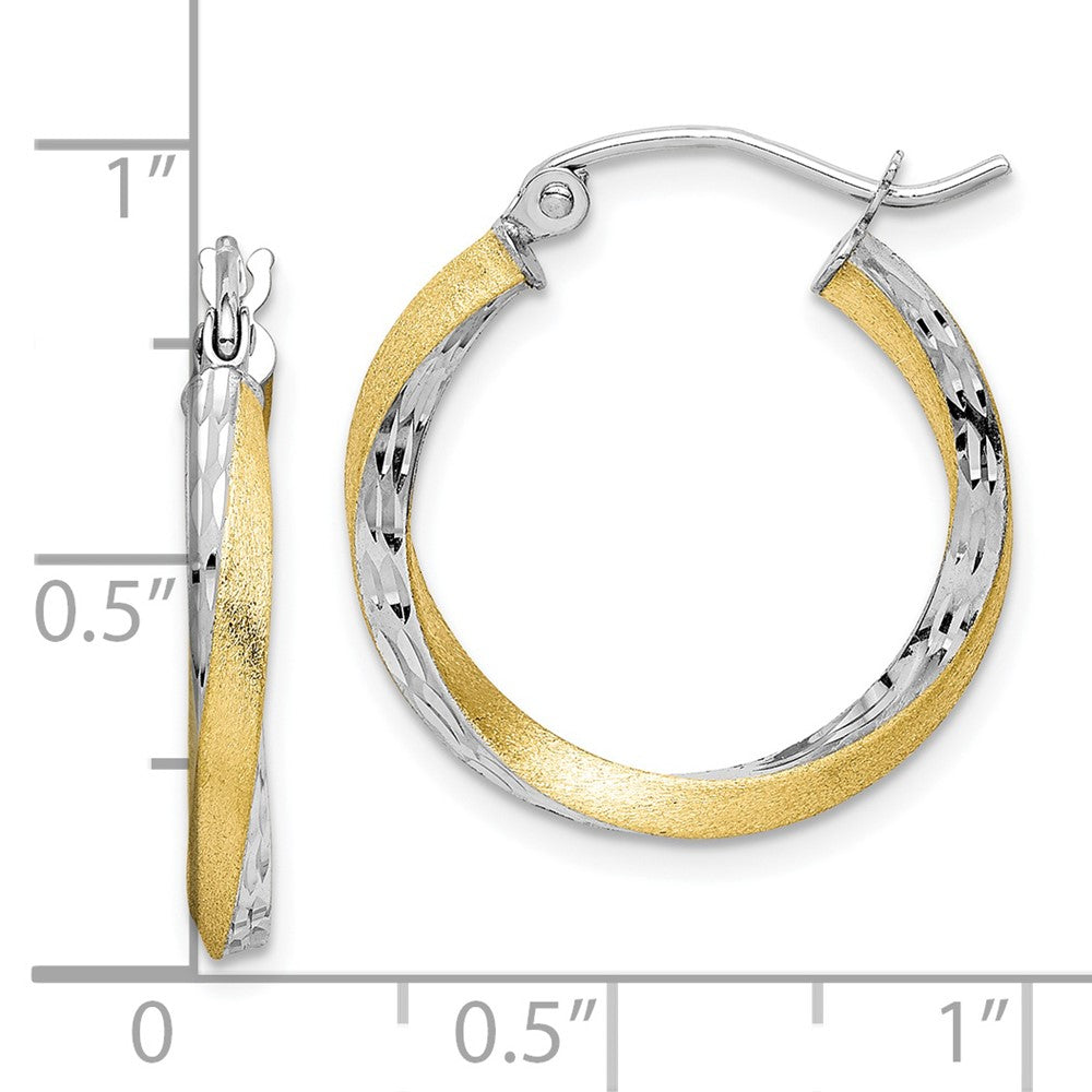 10K Gelb mit Rhodium & Rhodium Diamantiert 2.5mm Gedreht Creolen